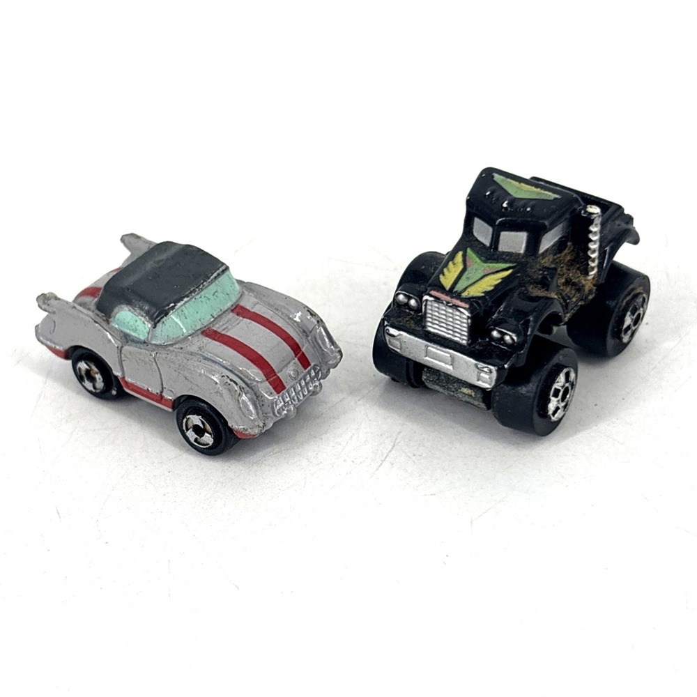 Vintage Micro Machines '55 Corvette Coupe Gray Race Stripes 1986 & Monster Wheel